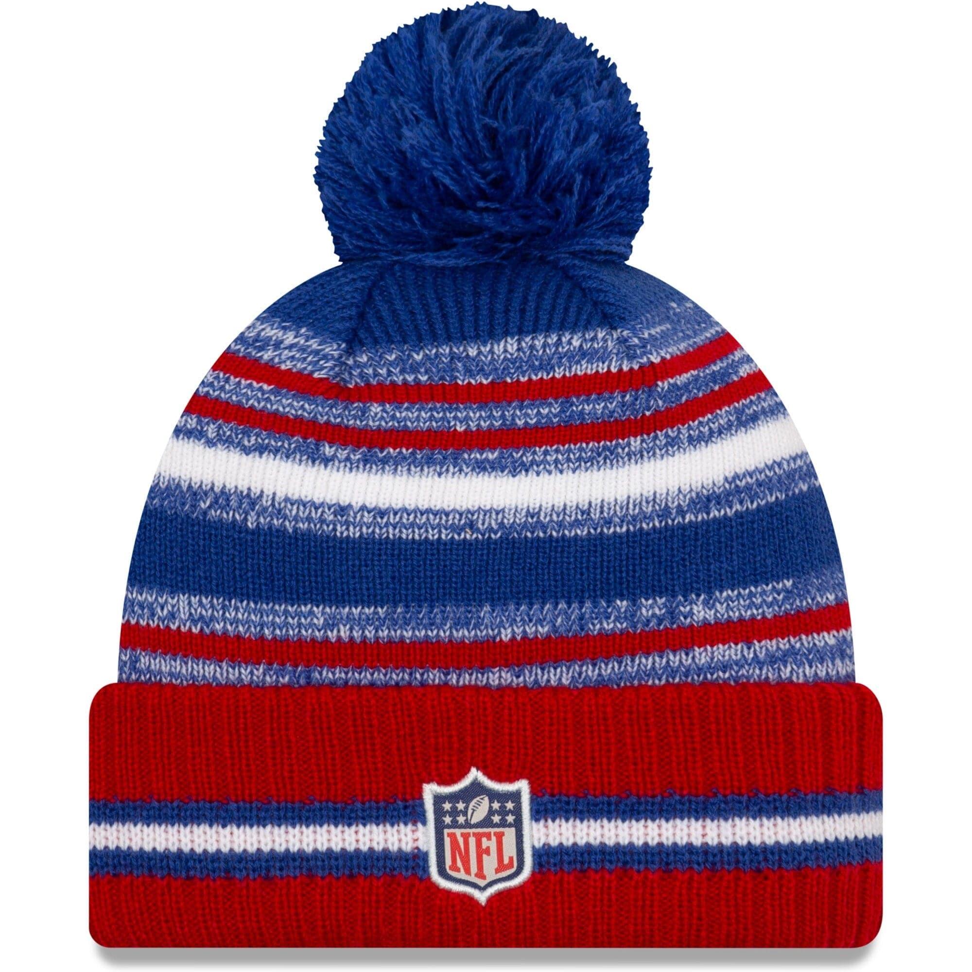 New Era Beanies New York Giants New Era NFL 2021 Sideline Team Pom Knit Beanie - Blue