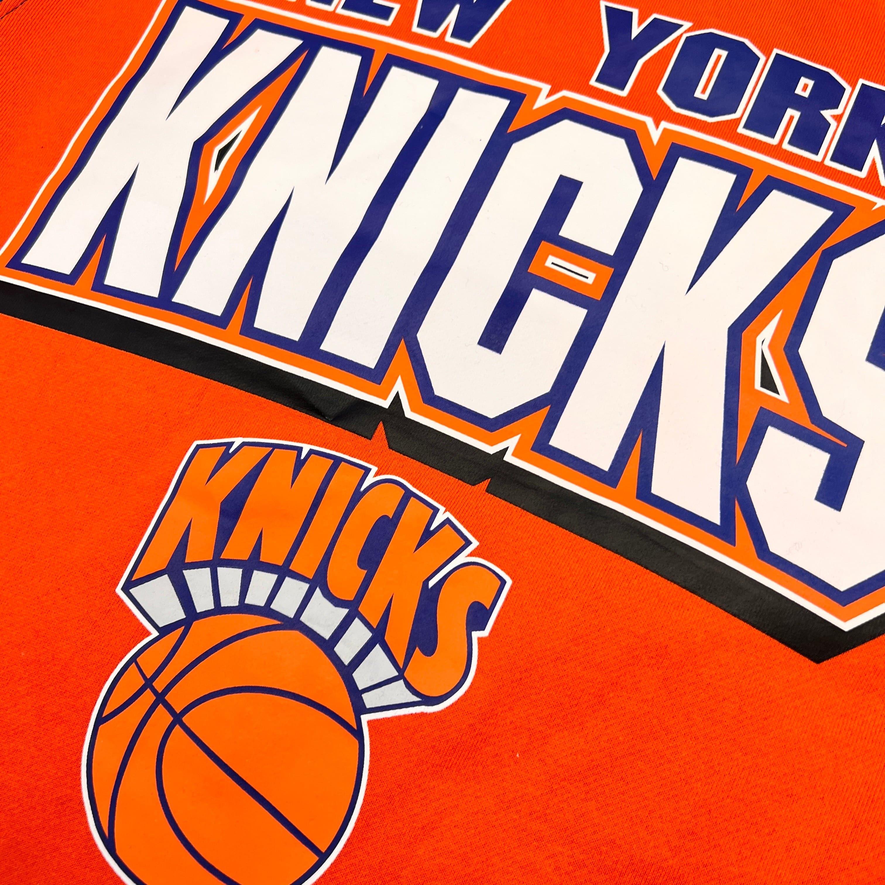 Mitchell And Ness Jumpers New York Knicks Mitchell & Ness NBA All Over 2.0 Crew Jumper - Orange