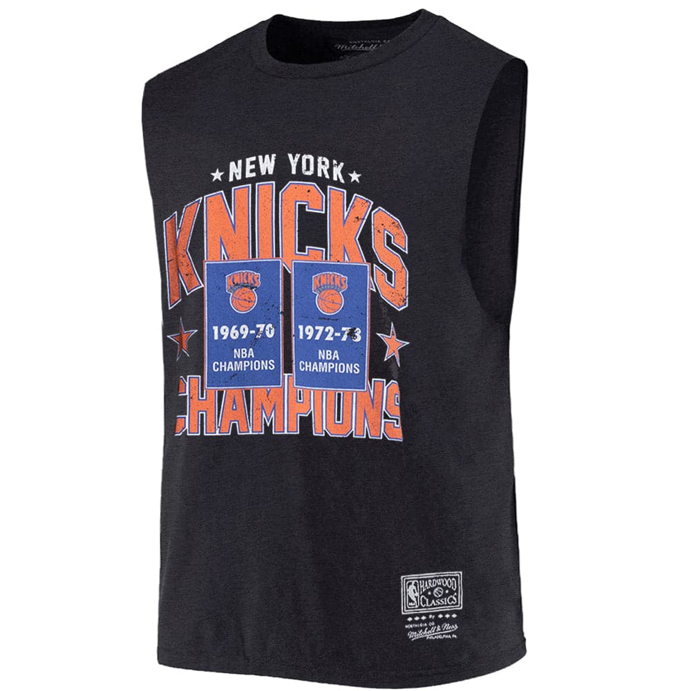 Mitchell And Ness T-Shirts New York Knicks Mitchell & Ness NBA Champs Arch Vintage Muscle T-Shirt - Faded Black