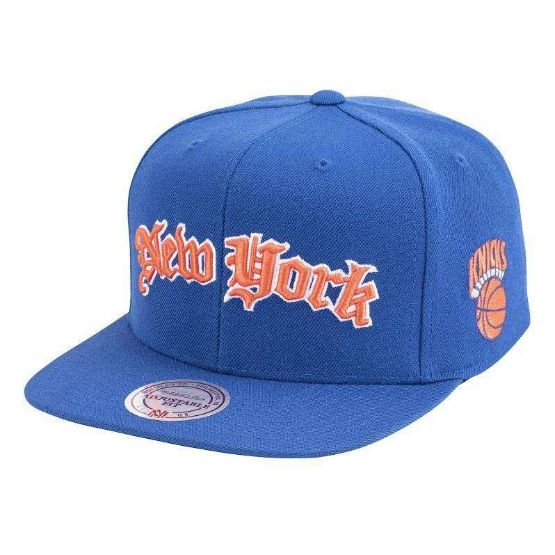 Mitchell And Ness Caps New York Knicks Mitchell & Ness NBA Faded Gothic Snapback Hat - Blue