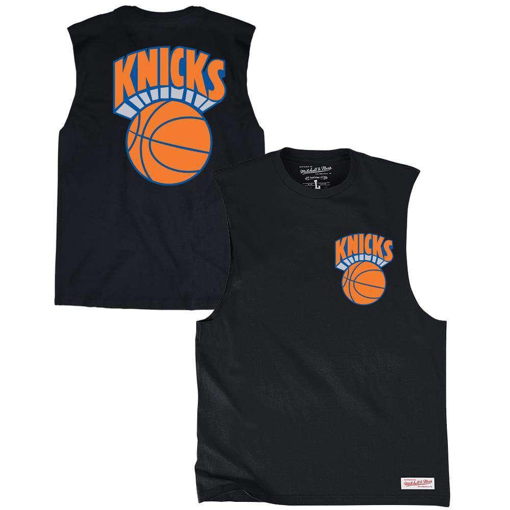 Mitchell And Ness T-Shirts New York Knicks Mitchell & Ness NBA Retro Repeat Muscle T-Shirt - Black