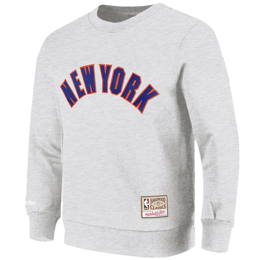 Mitchell And Ness Jumpers New York Knicks Mitchell & Ness NBA Wordmark Vintage Crew Jumper - White Marle