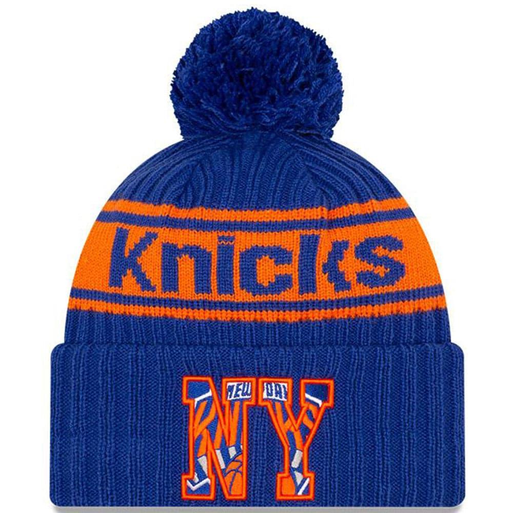 New Era Beanies New York Knicks New Era NBA 2021 Draft Pom Knit Beanie - Blue