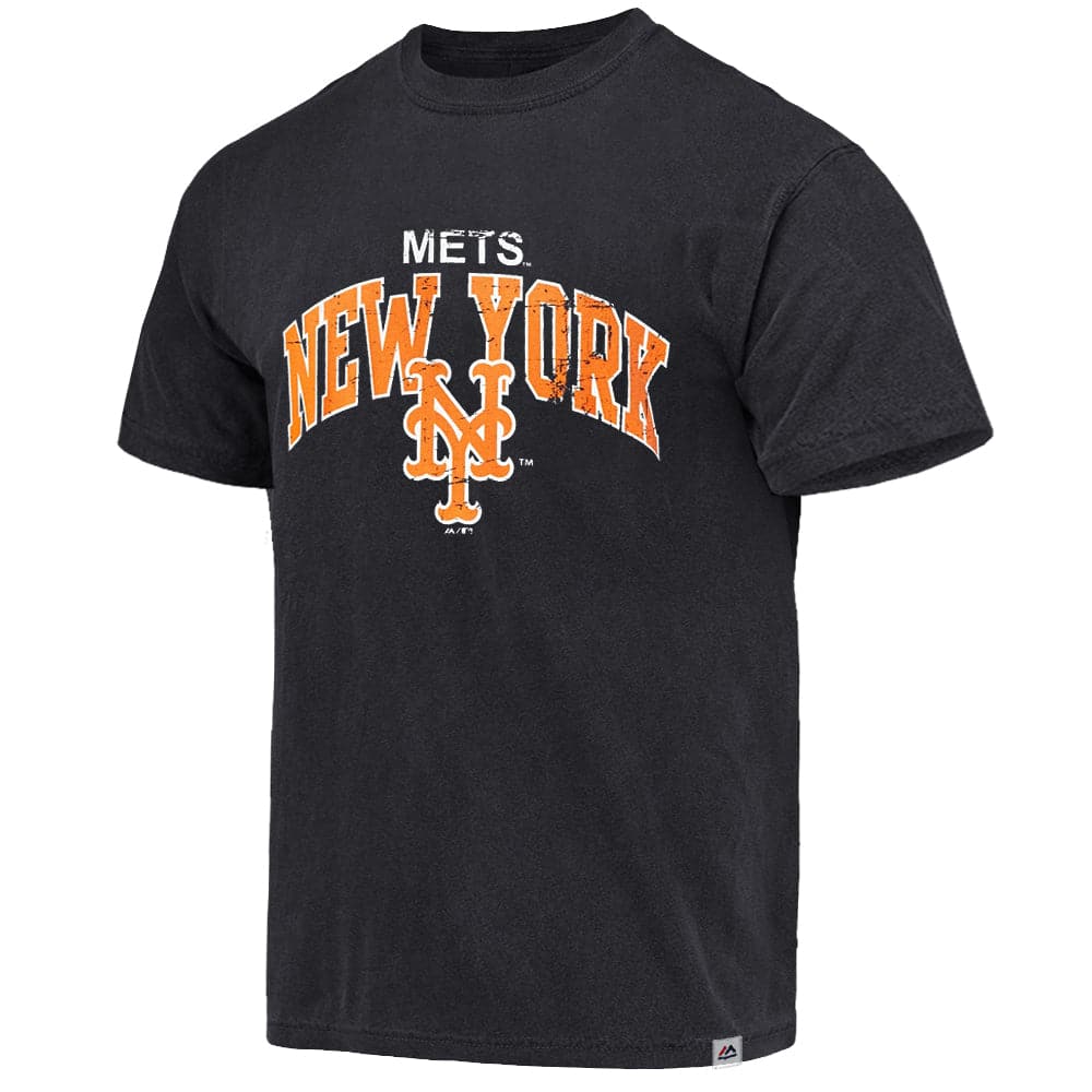 Majestic Athletic T-Shirts New York Mets Majestic MLB Acid Wash Arch Vintage T-Shirt - Faded Black