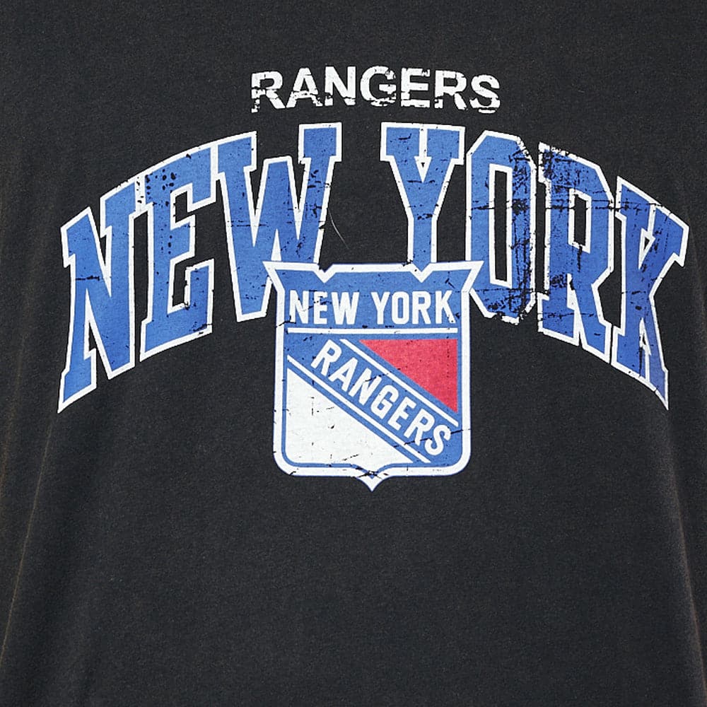 Majestic Athletic T-Shirts New York Rangers Majestic NHL Acid Wash Arch Vintage T-Shirt - Faded Black