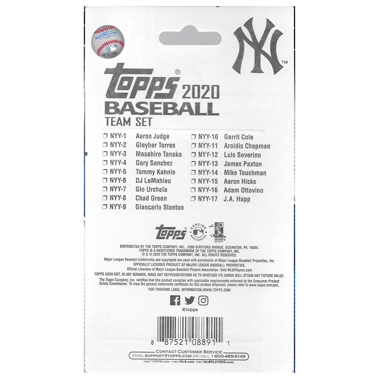 Topps Cards New York Yankees 2020 Topps Factory Sealed 17 Trading Card Team Set