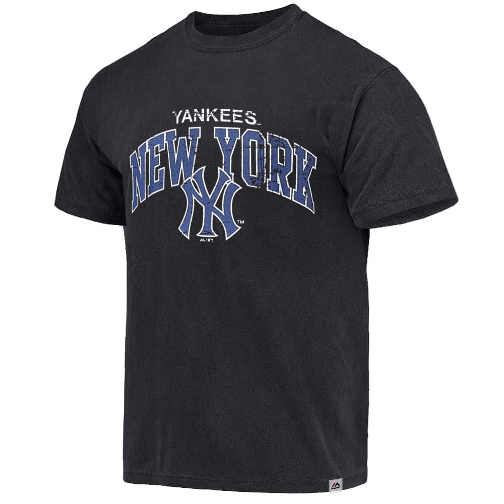 Majestic Athletic T-Shirts New York Yankees Majestic MLB Acid Wash Arch Vintage T-Shirt - Faded Black