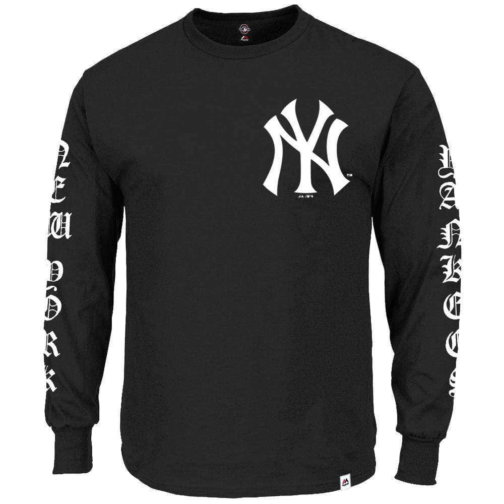 Majestic Athletic Long Sleeve Tees New York Yankees Majestic MLB Gothic Long Sleeve T-Shirt - Black