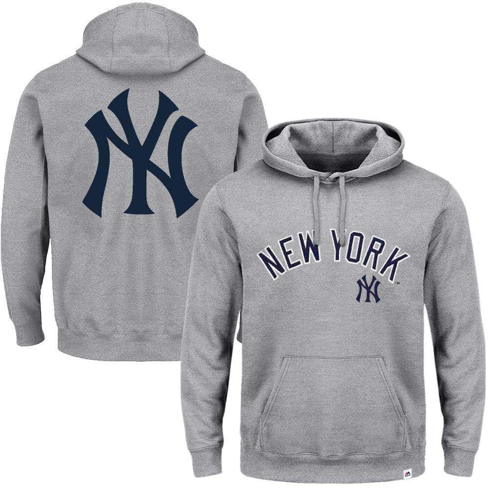 Majestic Athletic Jumpers New York Yankees Majestic MLB Rolsher Hoodie Jumper - Grey