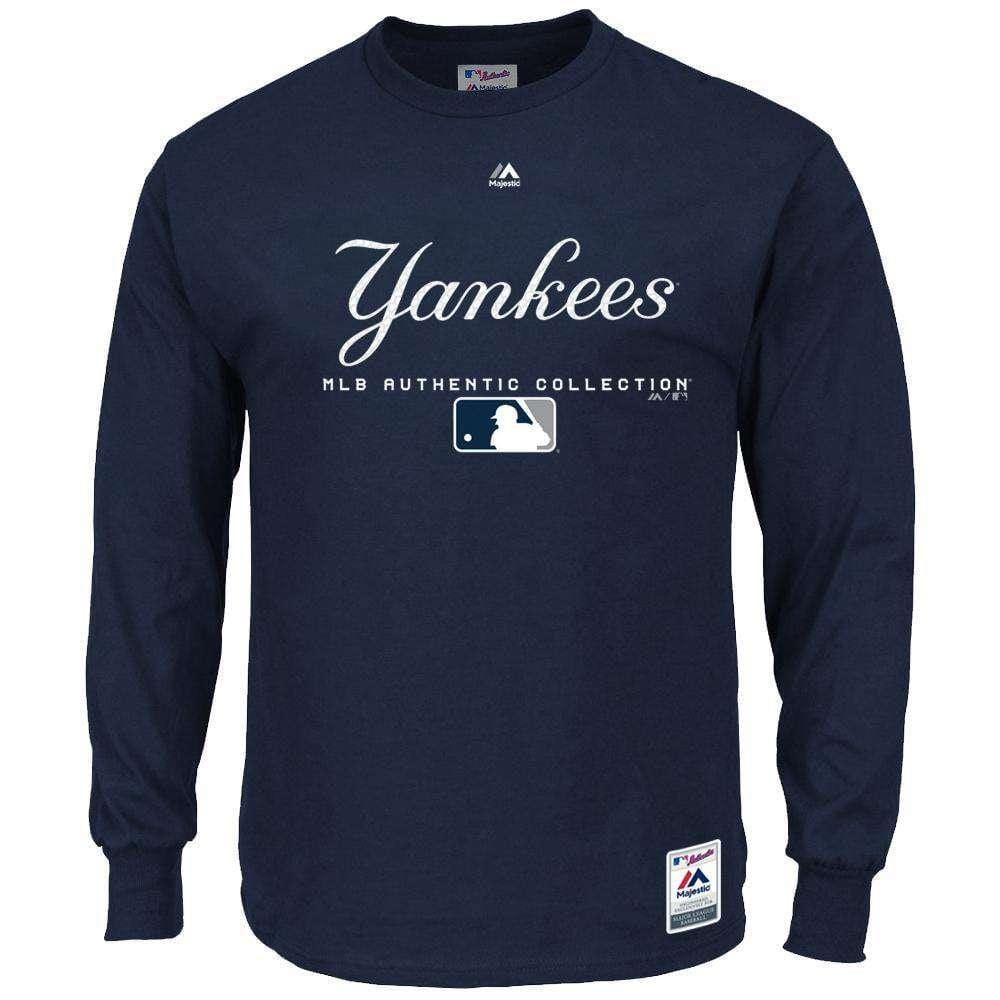 Majestic Athletic Long Sleeve Tees New York Yankees Majestic MLB Team Drive Long Sleeve T-Shirt - Navy
