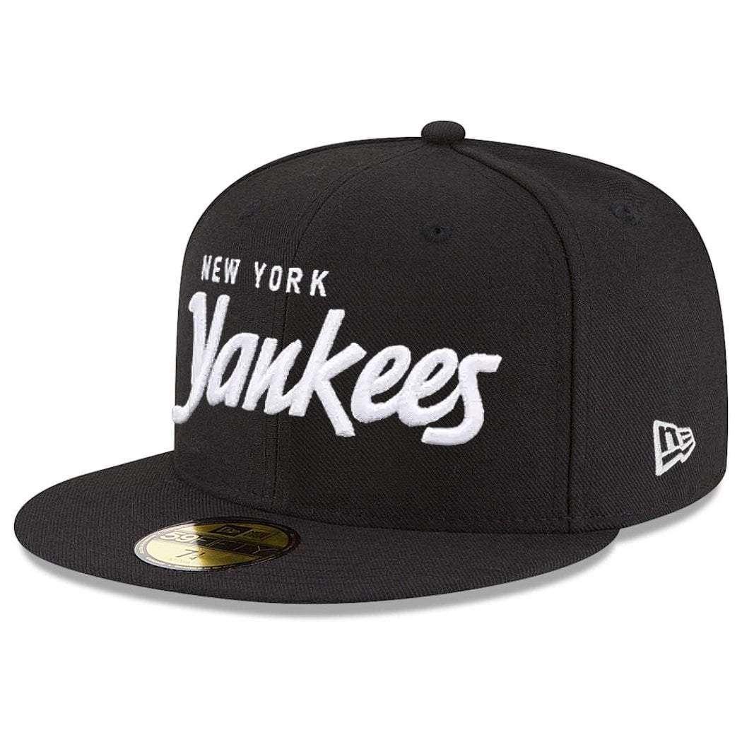 New Era Caps New York Yankees New Era MLB Black & White Script 59FIFTY Fitted Hat