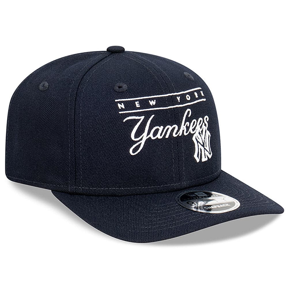 New Era Caps M/L New York Yankees New Era MLB Line Script Pre-Curved 9FIFTY OF Snapback Hat - Navy