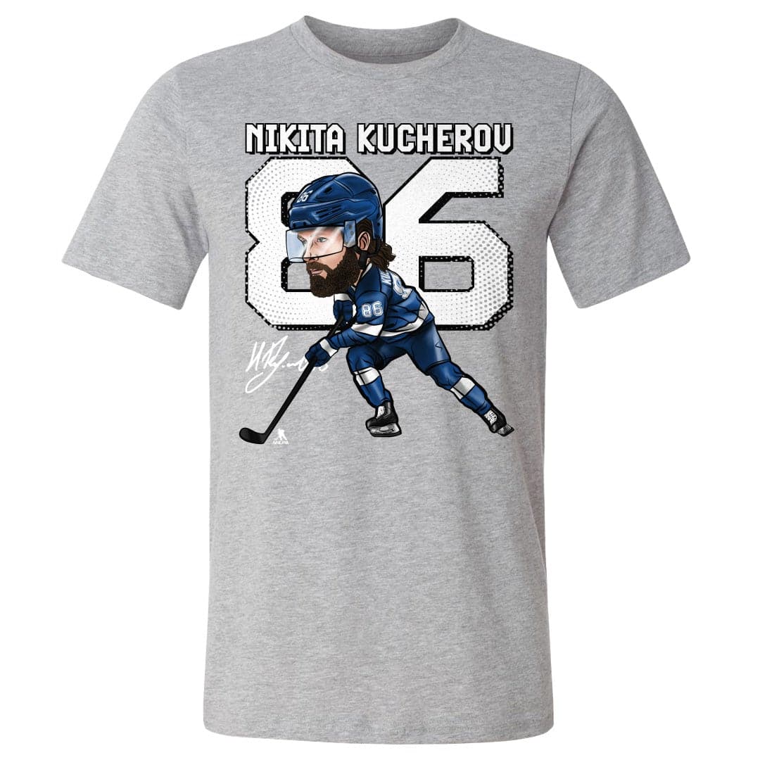 500 Level T-Shirts Nikita Kucherov Tampa Bay Lightning 500 Level NHL Cartoon T-Shirt - Heather Grey