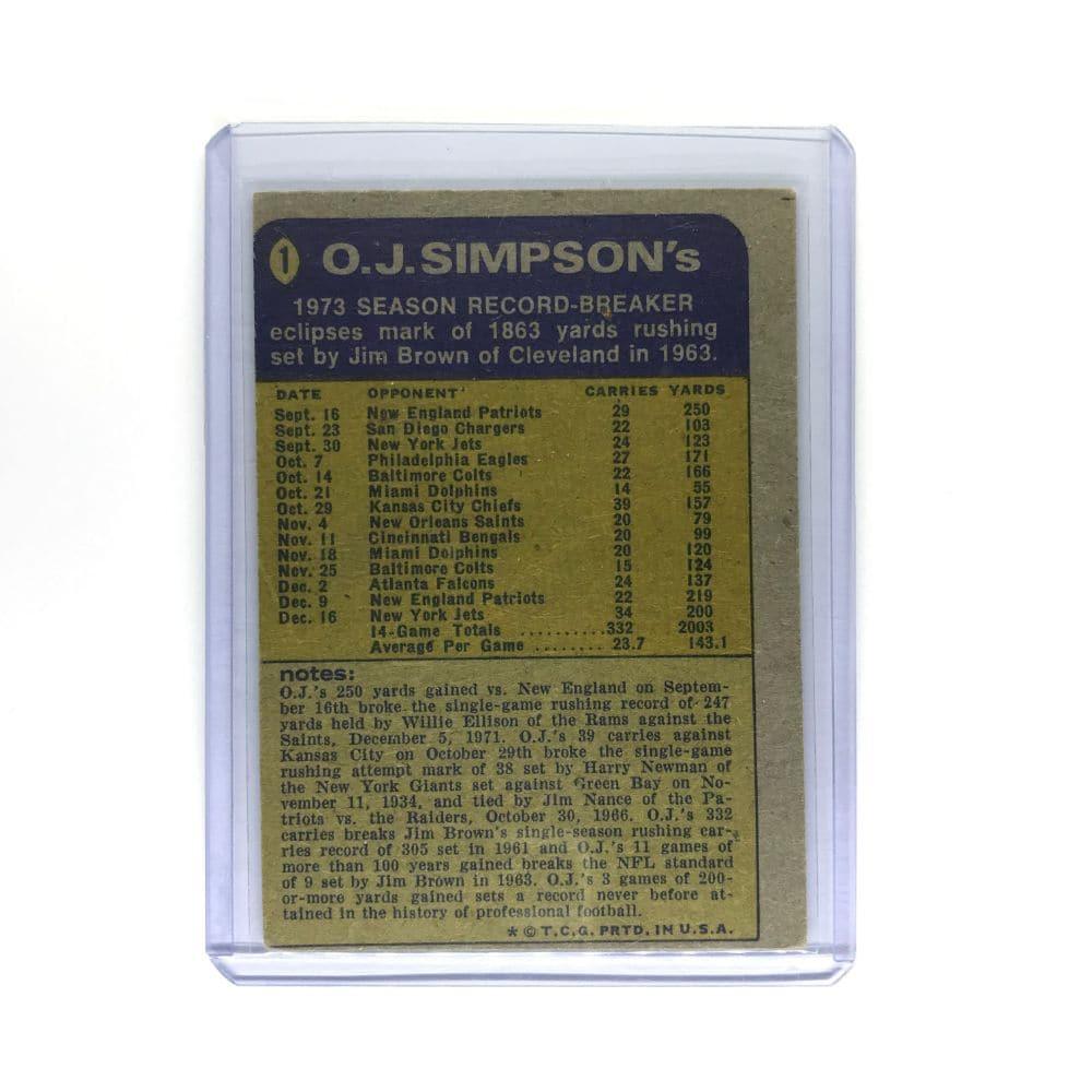 Topps Cards O.J. Simpson Buffalo Bills 1974 NFL Topps #1 Rushing Leader Card