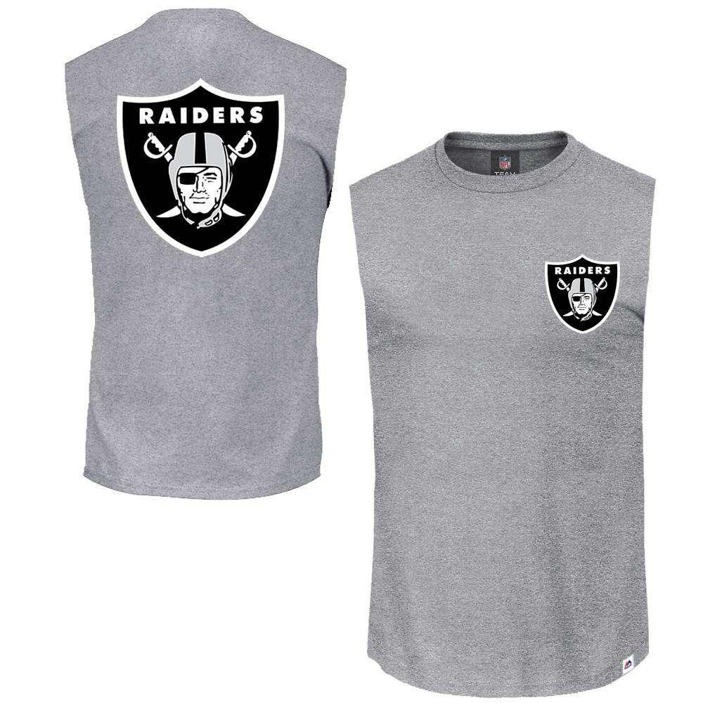 Majestic Athletic T-Shirts Oakland Raiders Majestic NFL Yisser Sleeveless Muscle T-Shirt - Grey
