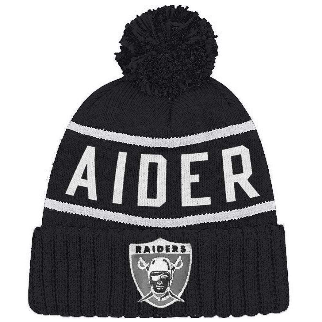 Mitchell And Ness Beanies Oakland Raiders Mitchell & Ness NFL Black & White Throwback High 5 Knit Beanie