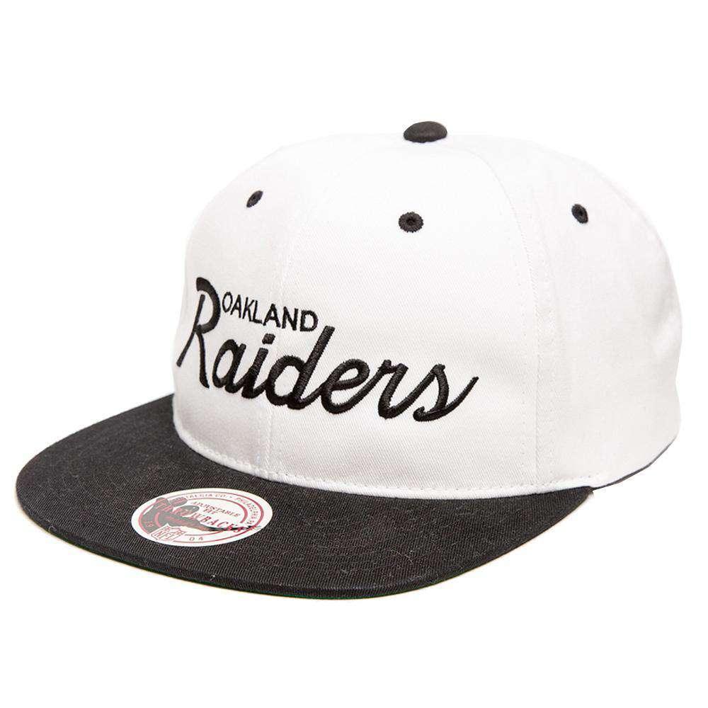 Mitchell And Ness Caps Oakland Raiders Mitchell & Ness NFL Retro Script Snapback Hat - White