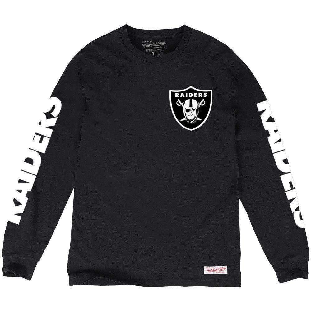 Mitchell And Ness Long Sleeve Tees Oakland Raiders Mitchell & Ness NFL Wordmark Sleeve Long Sleeve T-Shirt - Black