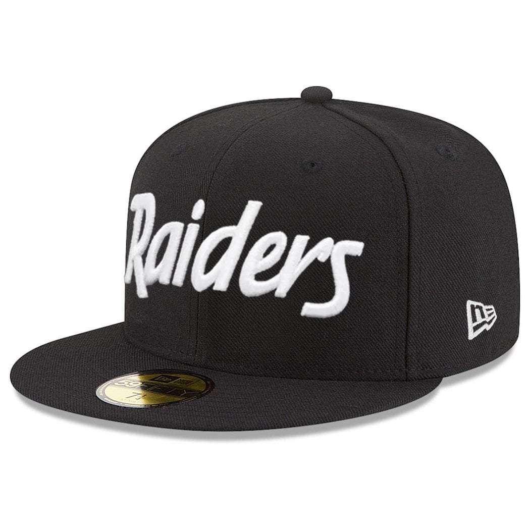 New Era Caps Oakland Raiders New Era NFL Black & White Script 59FIFTY Fitted Hat