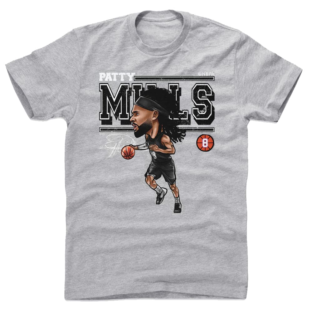 500 Level T-Shirts Patty Mills Brooklyn Nets 500 Level NBA Cartoon T-Shirt - Grey