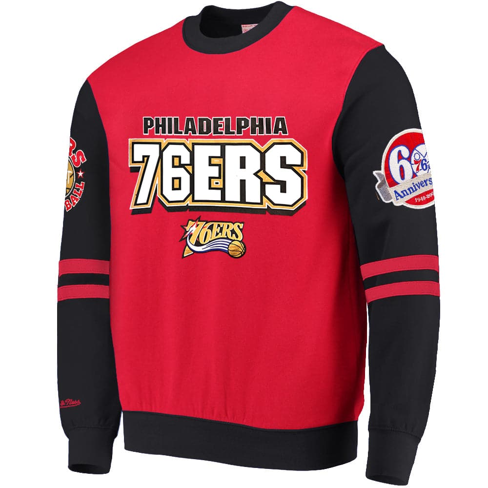 Mitchell And Ness Jumpers Philadelphia 76ers Mitchell & Ness NBA All Over 2.0 Crew Jumper - Red