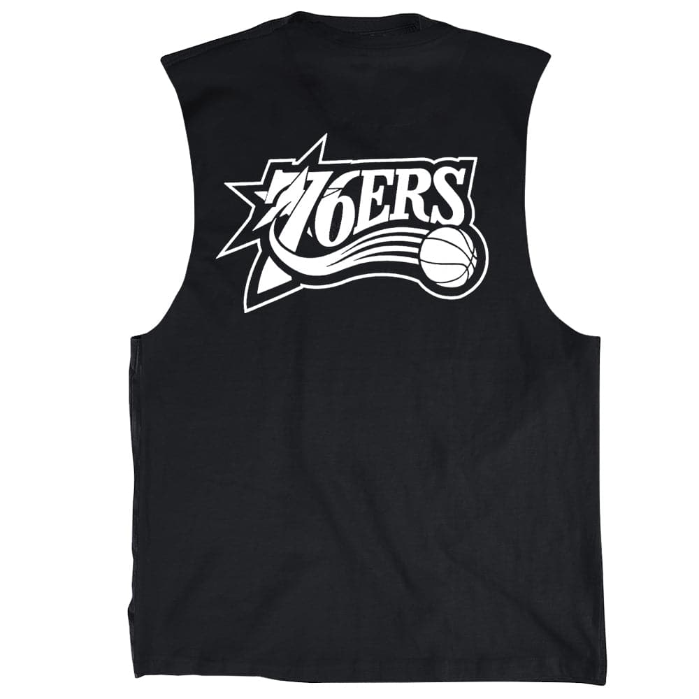 Mitchell And Ness T-Shirts Philadelphia 76ers Mitchell & Ness NBA Black & White HWC Muscle T-Shirt - Black
