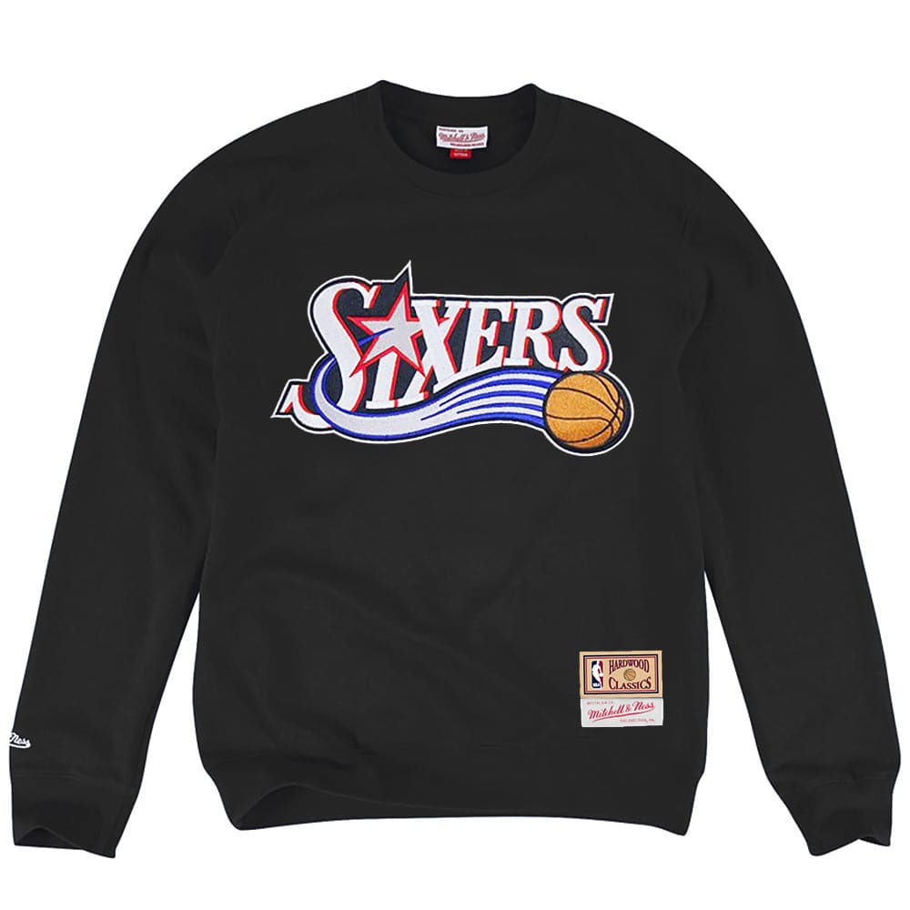 Mitchell And Ness Jumpers Philadelphia 76ers Mitchell & Ness NBA Embroidered HWC Logo Crew Jumper - Black