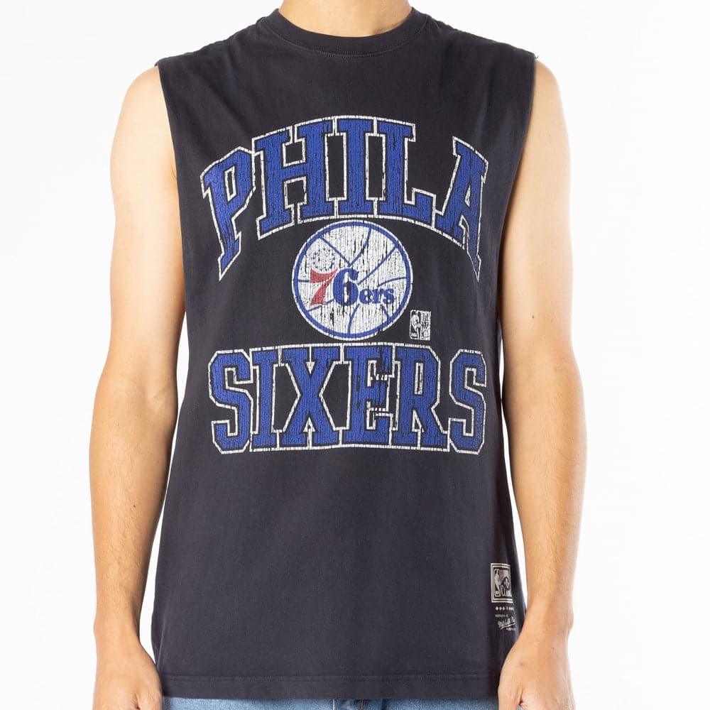 Mitchell And Ness T-Shirts Philadelphia 76ers Mitchell & Ness NBA Ivy Arch Vintage Muscle T-Shirt - Faded Black