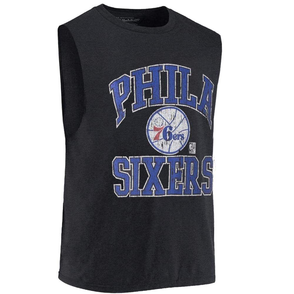 Mitchell And Ness T-Shirts Philadelphia 76ers Mitchell & Ness NBA Ivy Arch Vintage Muscle T-Shirt - Faded Black