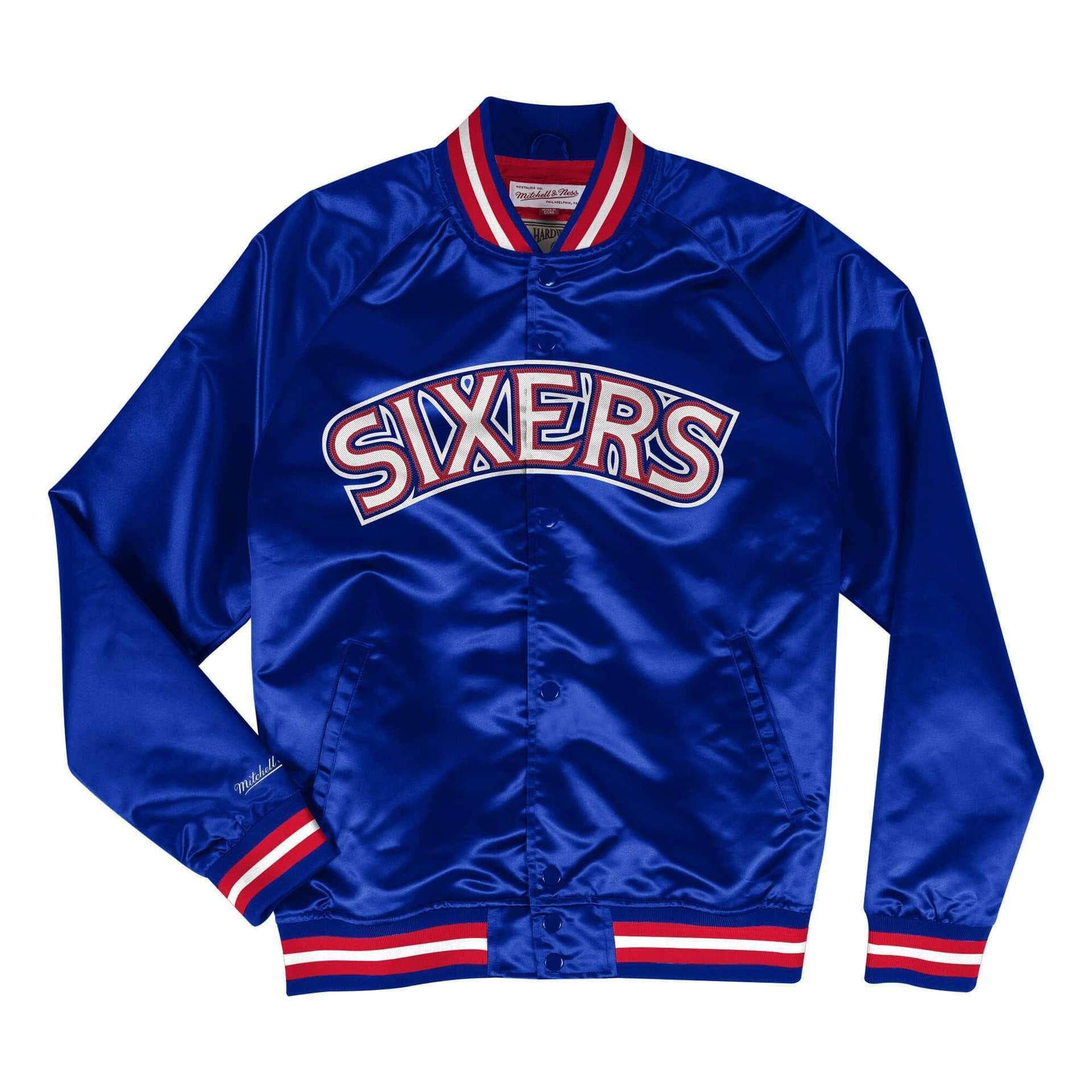 Mitchell And Ness Jackets Philadelphia 76ers Mitchell & Ness NBA Lightweight Satin Jacket - Blue