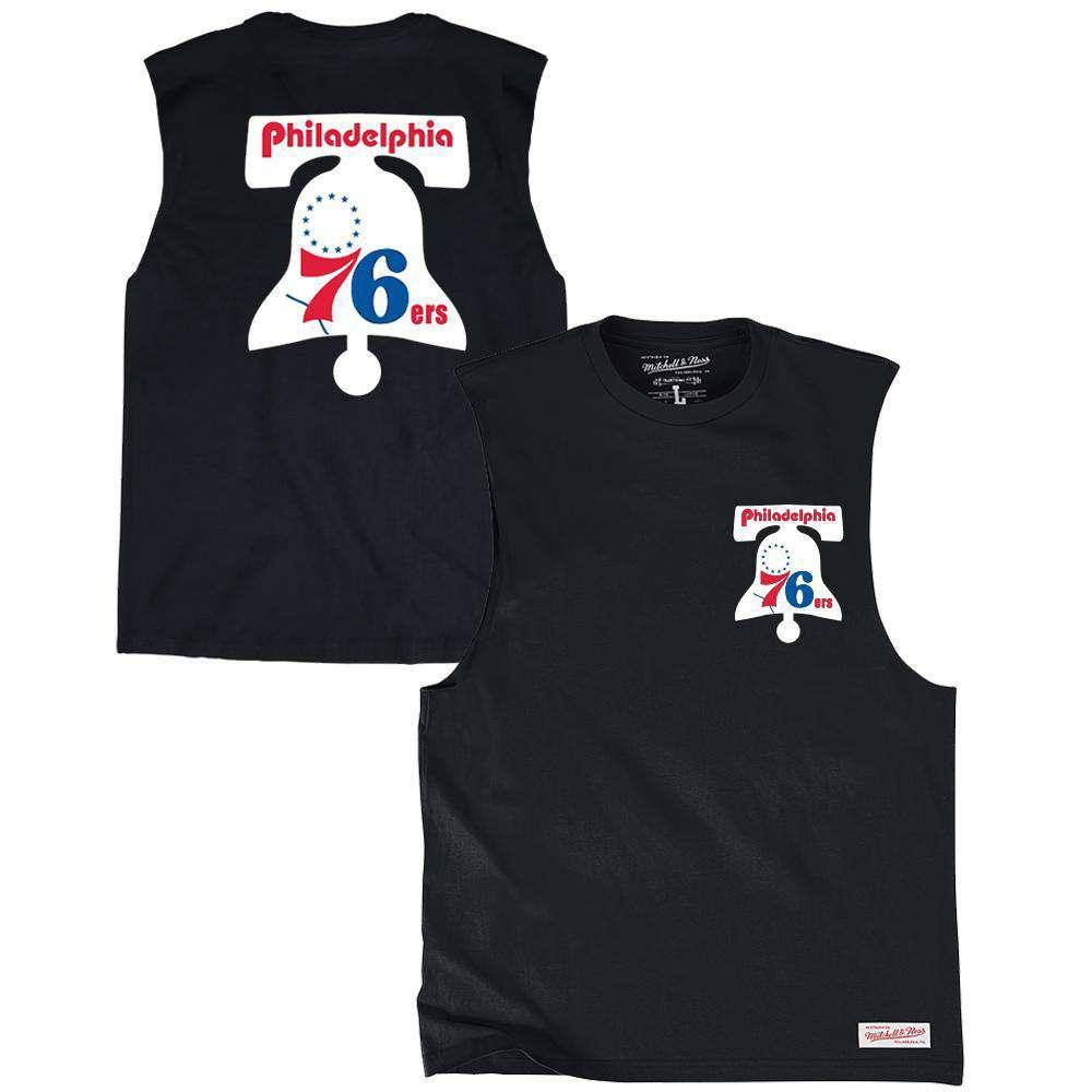 Mitchell And Ness T-Shirts Philadelphia 76ers Mitchell & Ness NBA Retro Repeat Muscle T-Shirt - Black