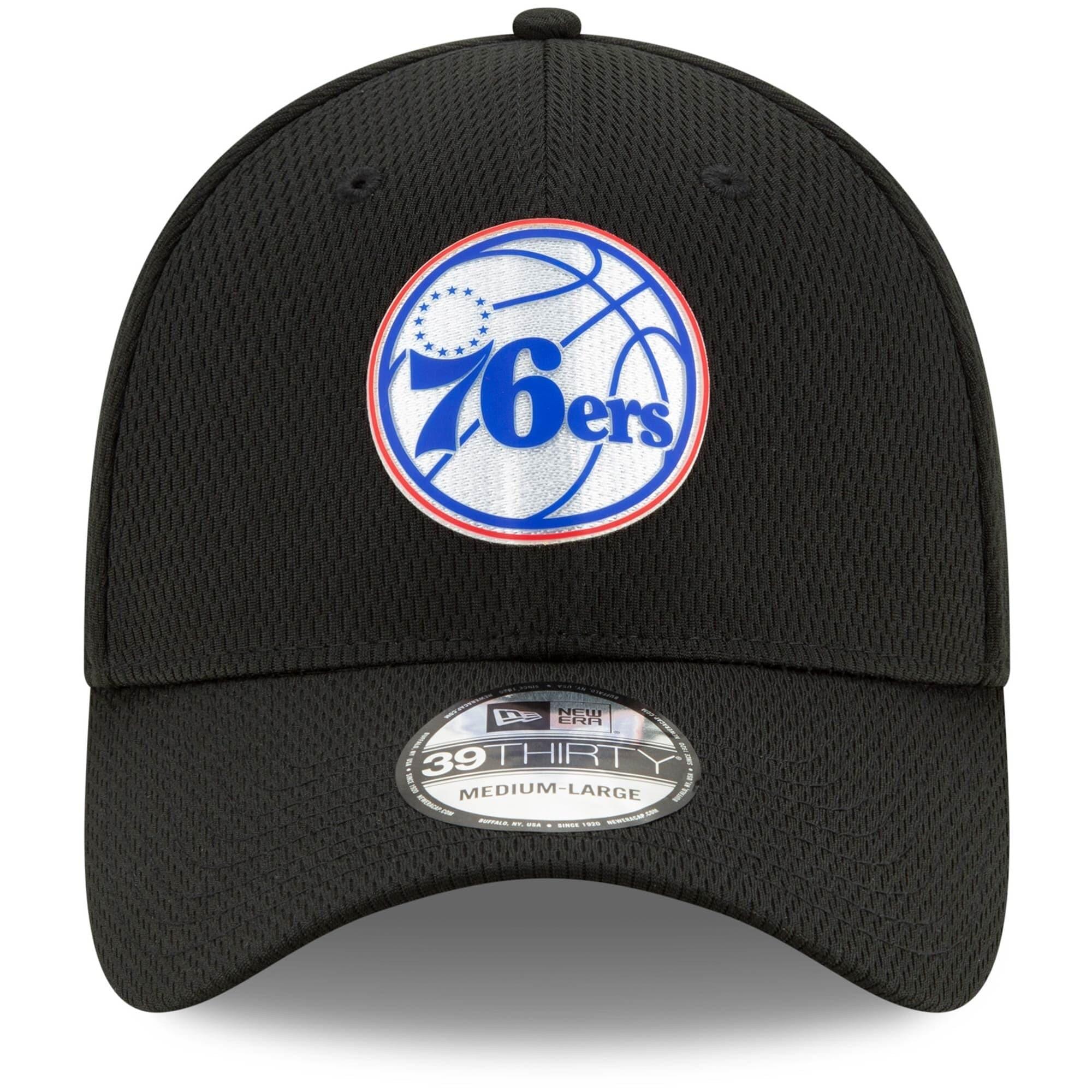 New Era Caps Philadelphia 76ers New Era NBA 2020 Back Half 39THIRTY Flex Fit Curve Hat - Black