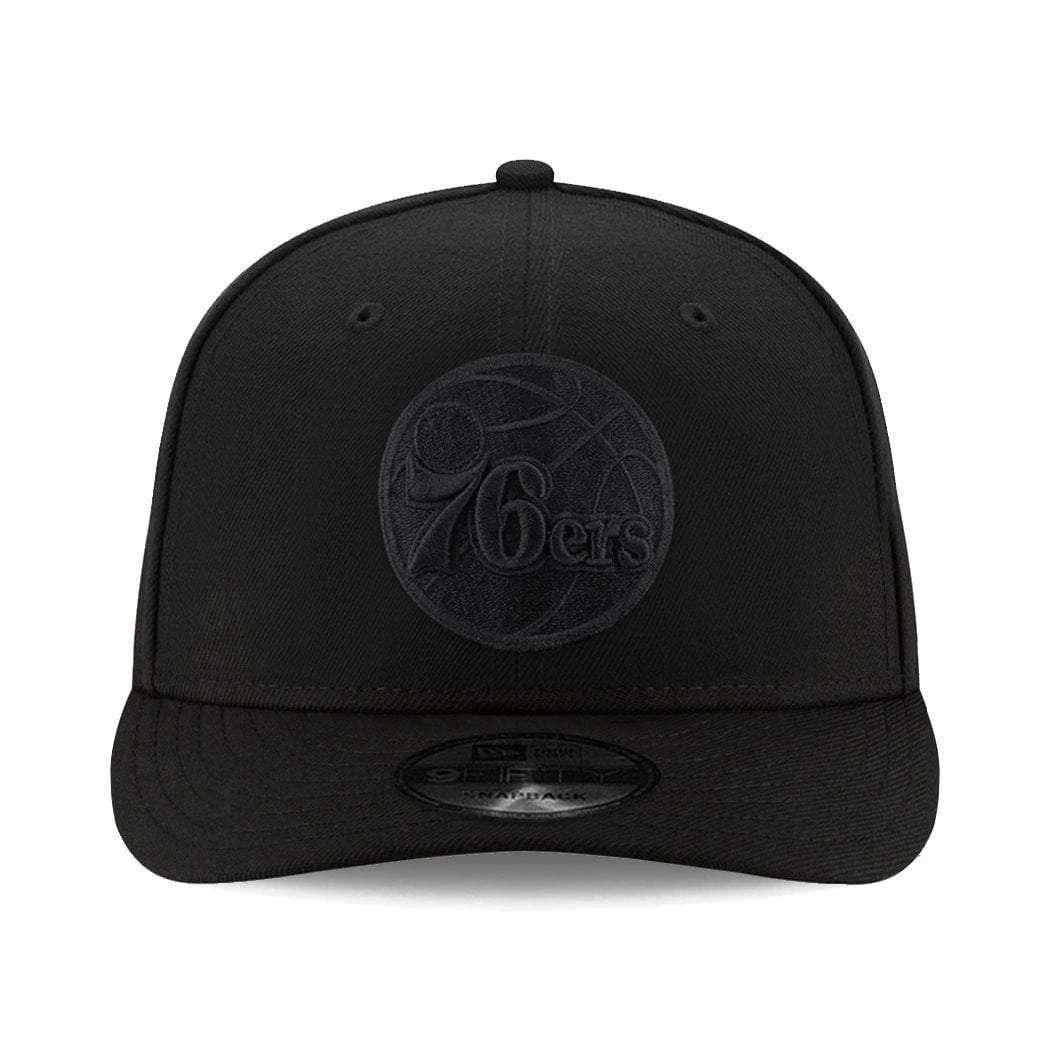 New Era Caps Philadelphia 76ers New Era NBA Black On Black Pre-Curved 9FIFTY Snapback Hat