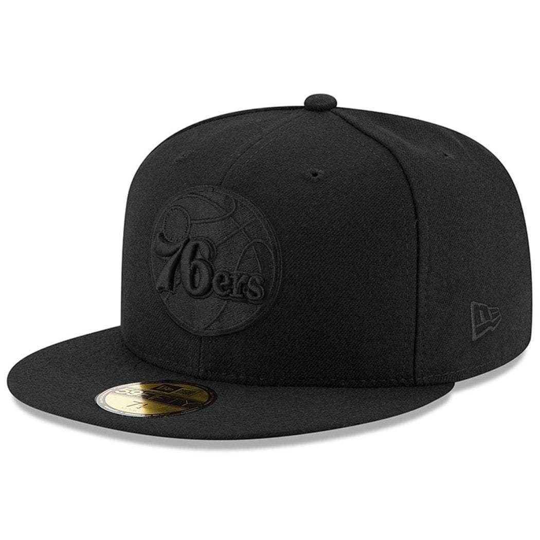 New Era Caps Philadelphia 76ers New Era NBA Black On Black Team Logo 59FIFTY Fitted Hat
