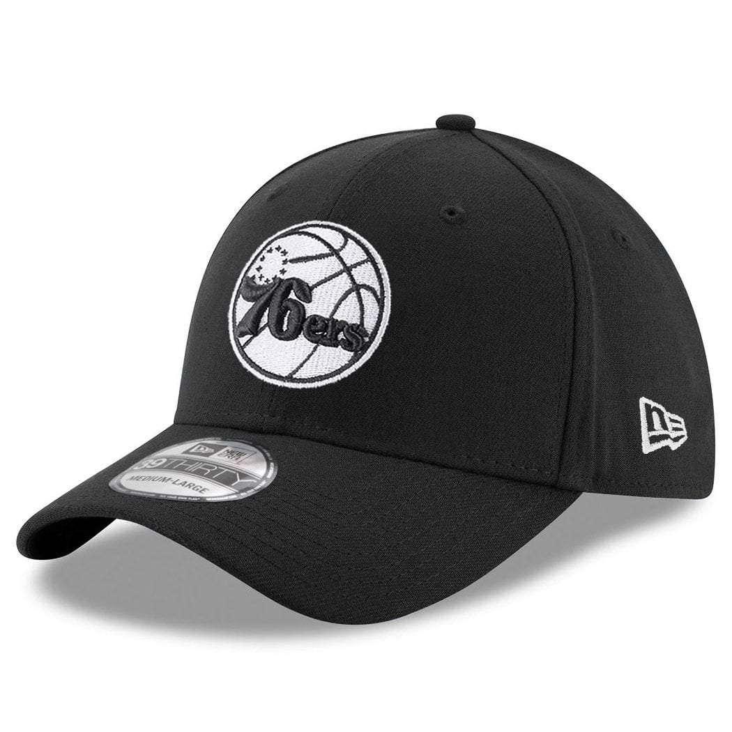 New Era Caps Philadelphia 76ers New Era NBA Black & White 39THIRTY Stretch-Fit Curve Hat