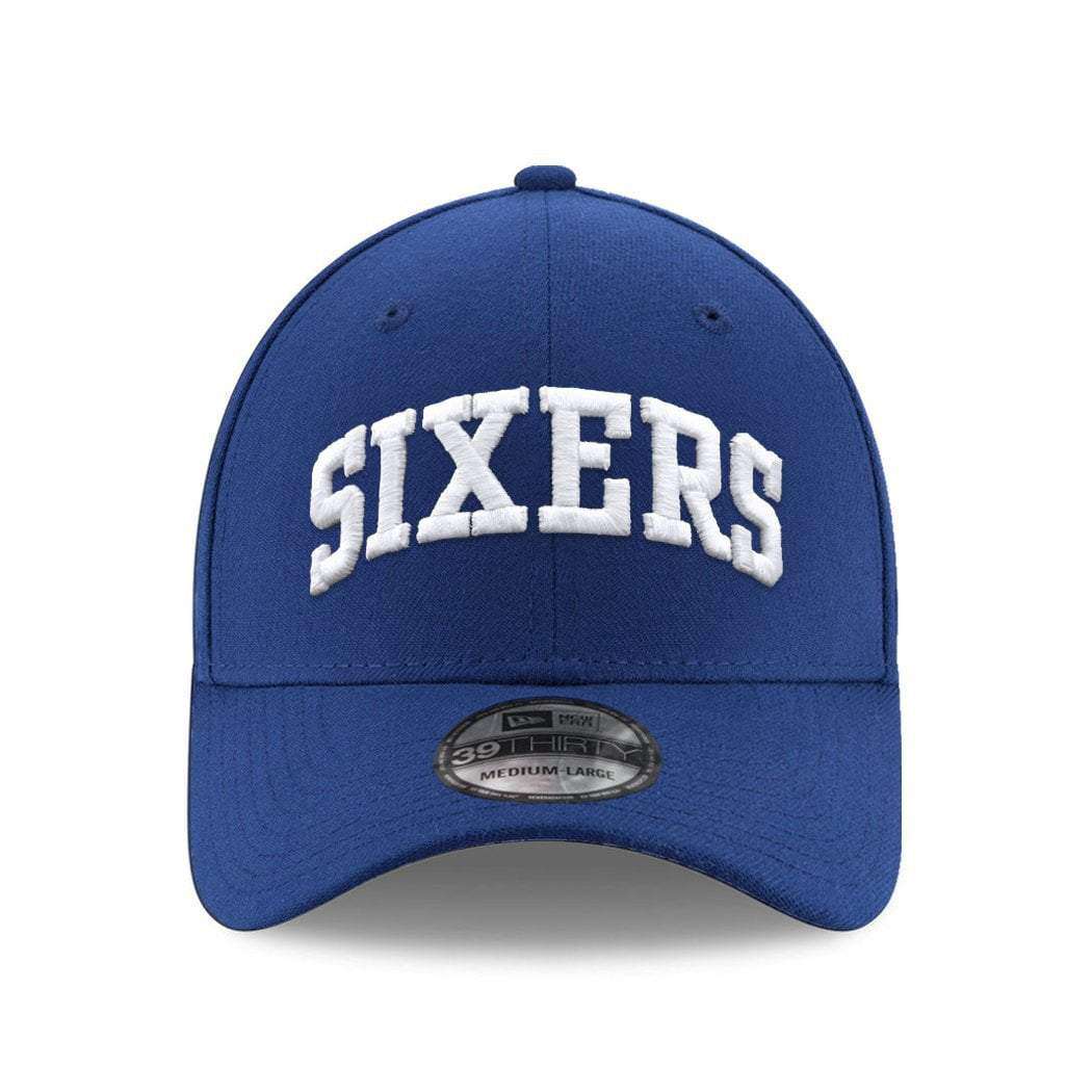 New Era Caps Philadelphia 76ers New Era NBA Wordmark 39THIRTY Curve Hat - Blue