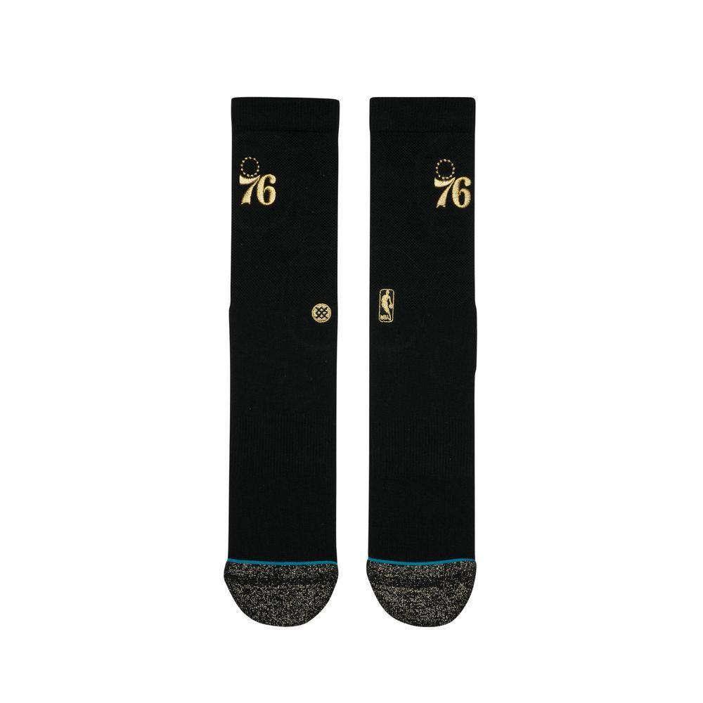 Stance Socks Large (9-12 US) Philadelphia 76ers Stance NBA Gold Trophy Crew Socks - Black