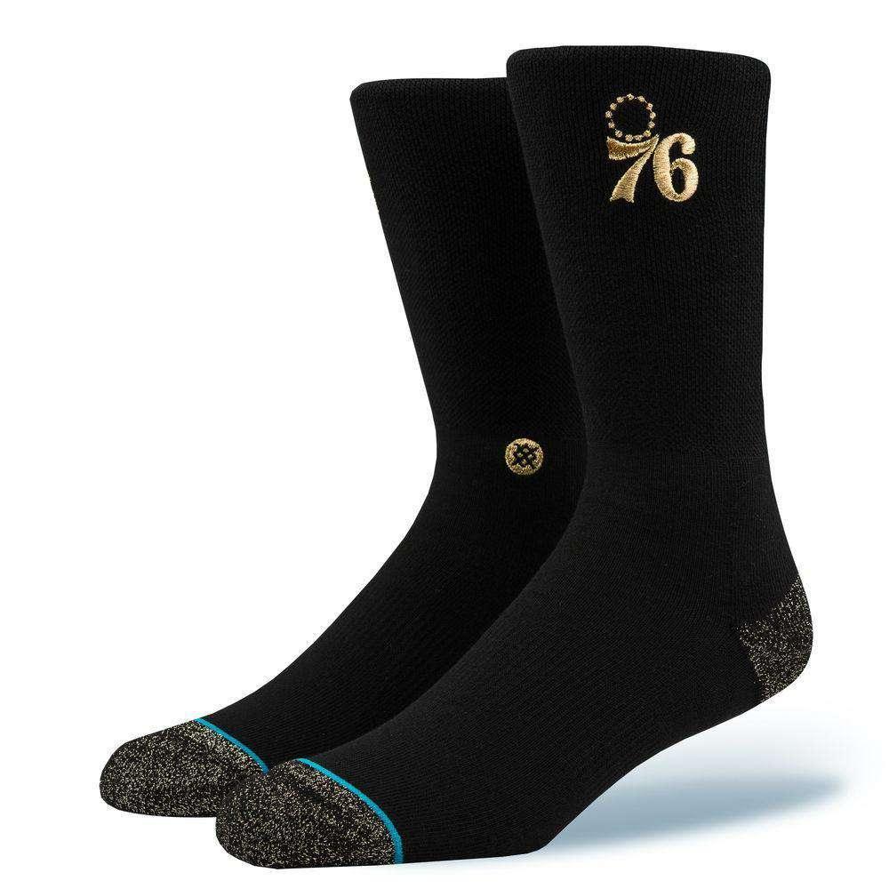 Stance Socks Large (9-12 US) Philadelphia 76ers Stance NBA Gold Trophy Crew Socks - Black