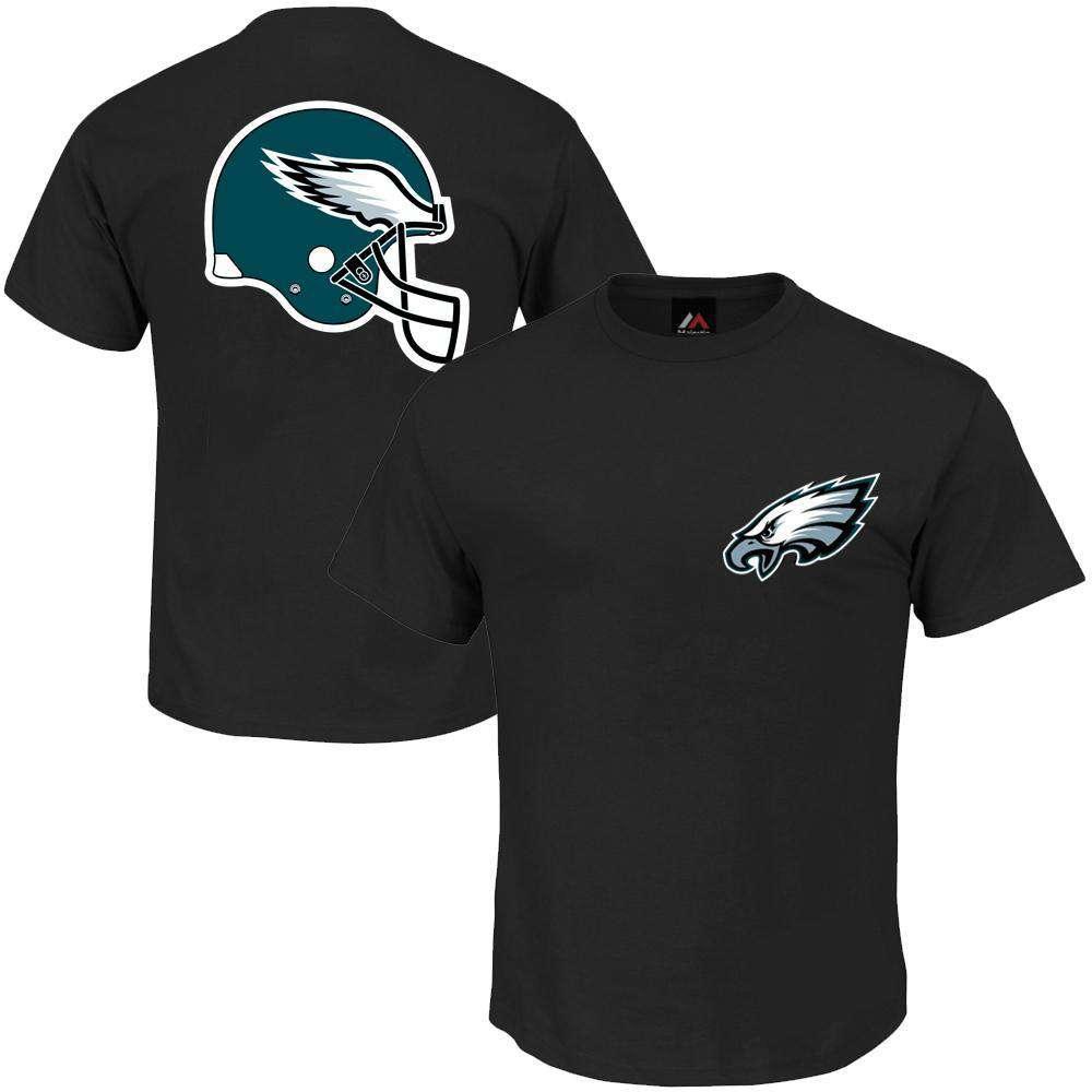 Majestic Athletic T-Shirts Philadelphia Eagles Majestic NFL Helmet Logo T-Shirt - Black