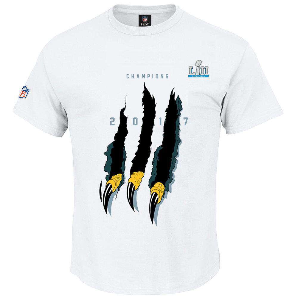 Majestic Athletic T-Shirts Philadelphia Eagles Majestic NFL Super Bowl LII Champions Claw T-Shirt - White