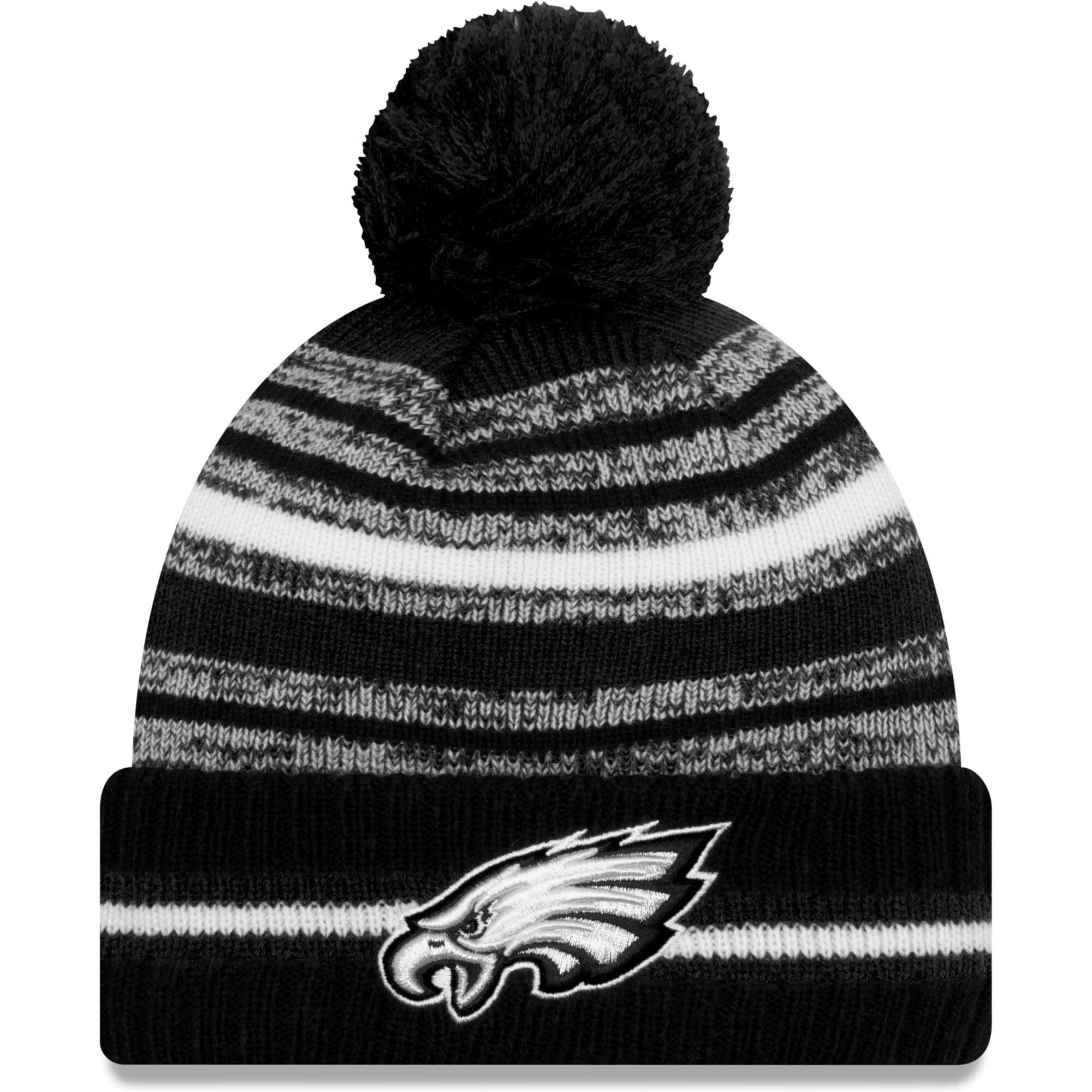 New Era Beanies Philadelphia Eagles New Era NFL 2021 Sideline Black & White Pom Knit Beanie - Black
