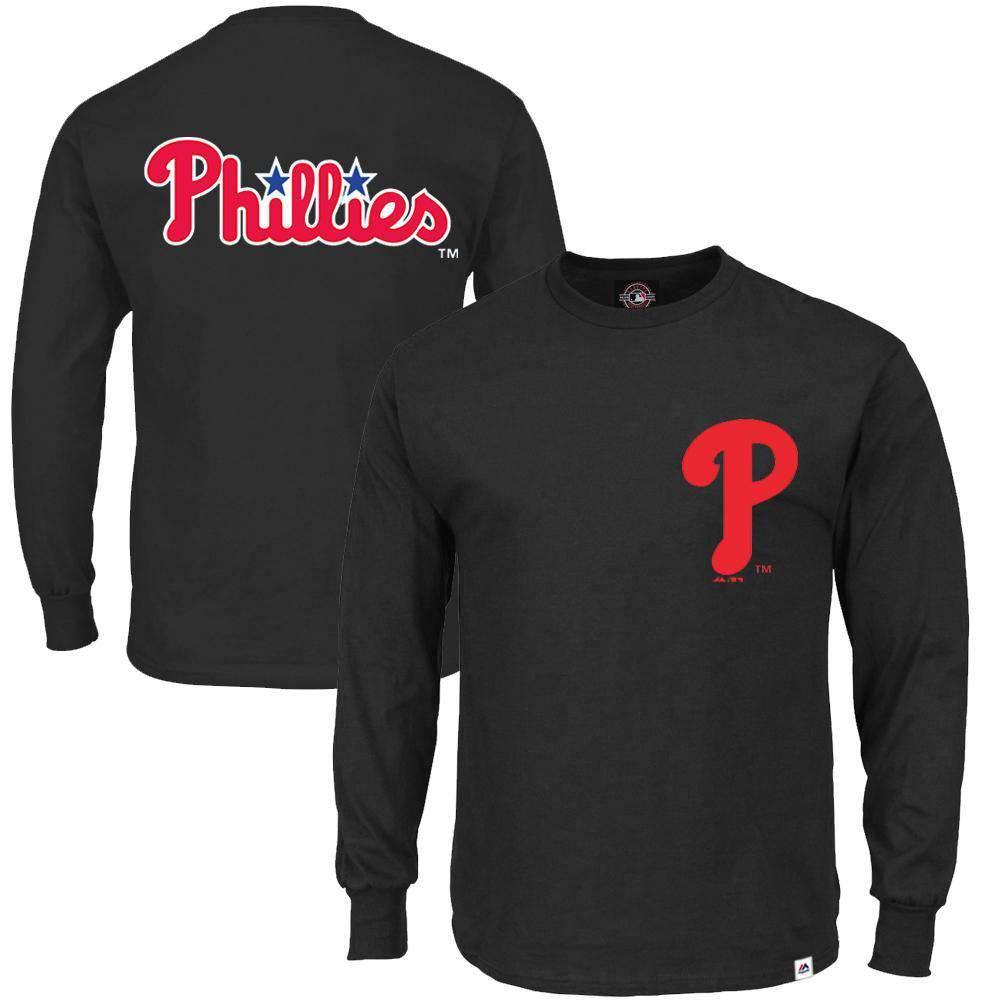 Majestic Athletic Long Sleeve Tees Philadelphia Phillies Majestic MLB Takum Long Sleeve T-Shirt - Black