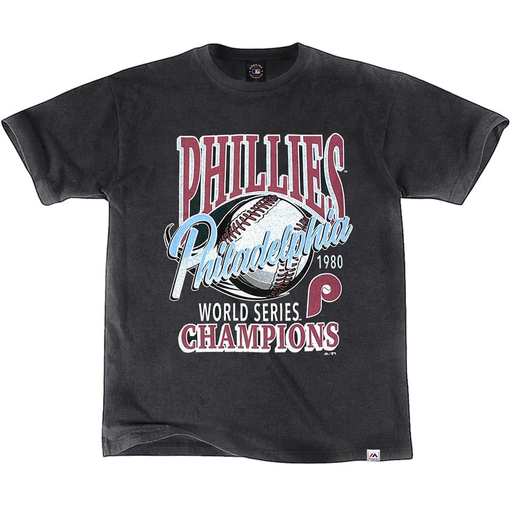 Majestic Athletic T-Shirts Philadelphia Phillies Majestic MLB Vintage 1980 Champions T-Shirt - Black