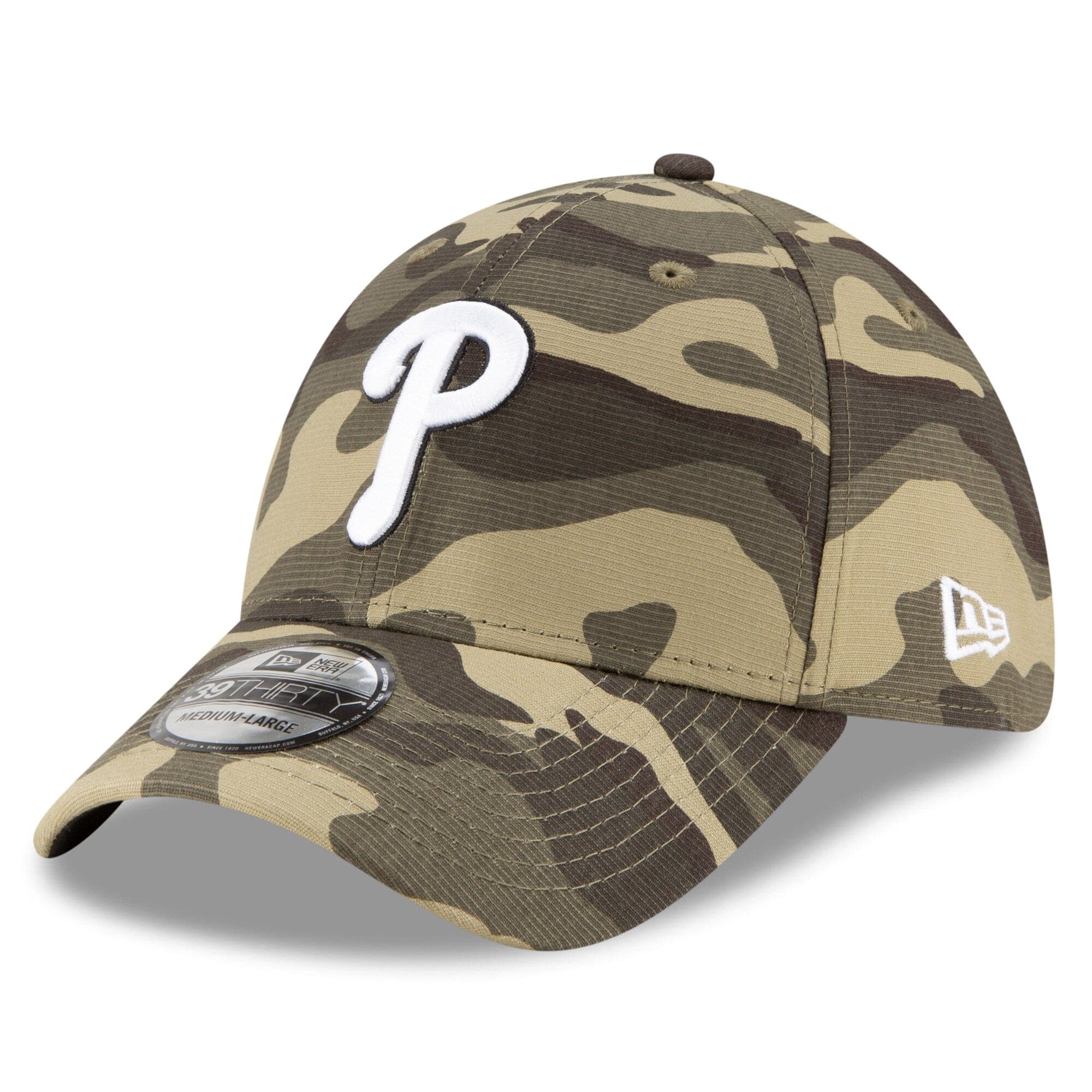 New Era Caps Philadelphia Phillies New Era MLB 2021 Armed Forces 39THIRTY Flex Fit Curve Hat - Camo