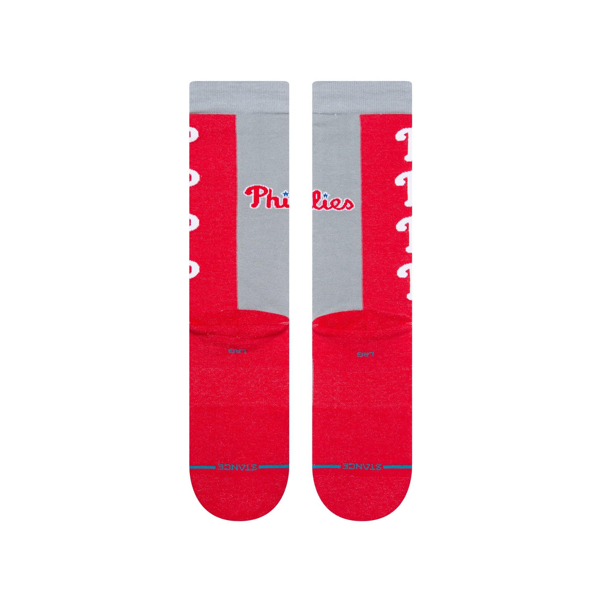 Stance Socks Large (9-12 US) Philadelphia Phillies Stance MLB Grey Split Crew Socks - Red