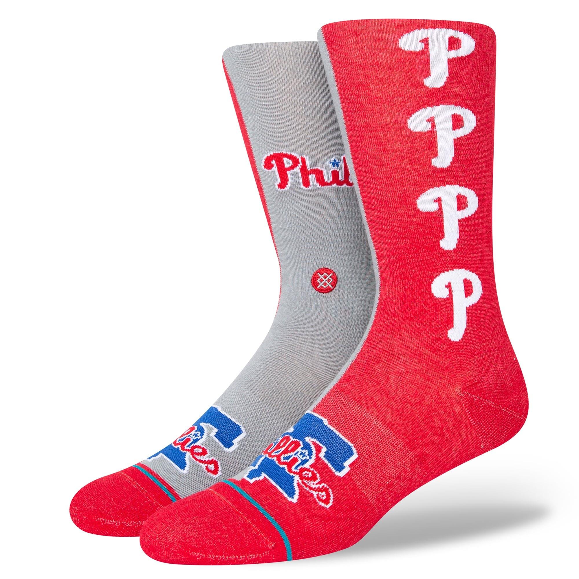 Stance Socks Large (9-12 US) Philadelphia Phillies Stance MLB Grey Split Crew Socks - Red
