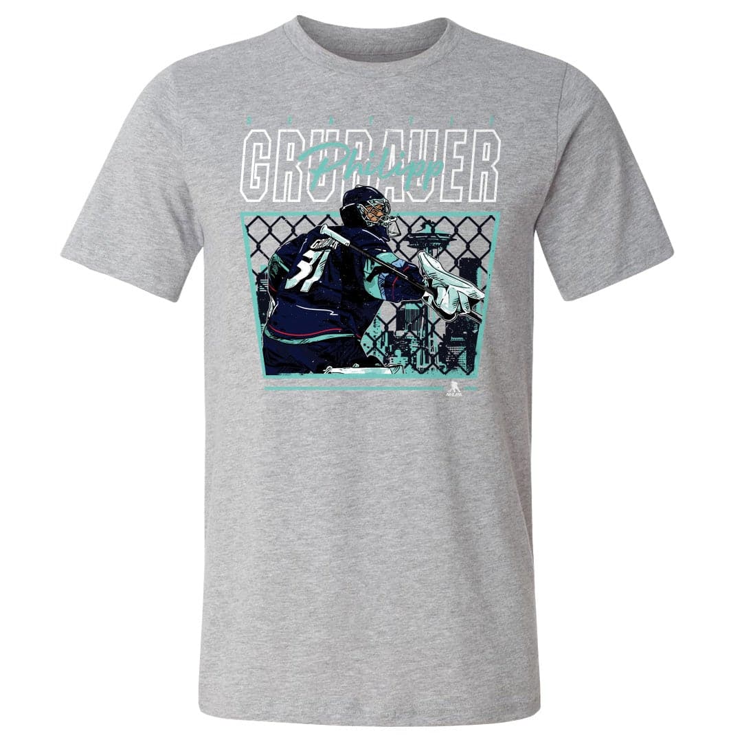 500 Level T-Shirts Philipp Grubauer Seattle Kraken 500 Level NHL Cage T-Shirt - Heather Grey