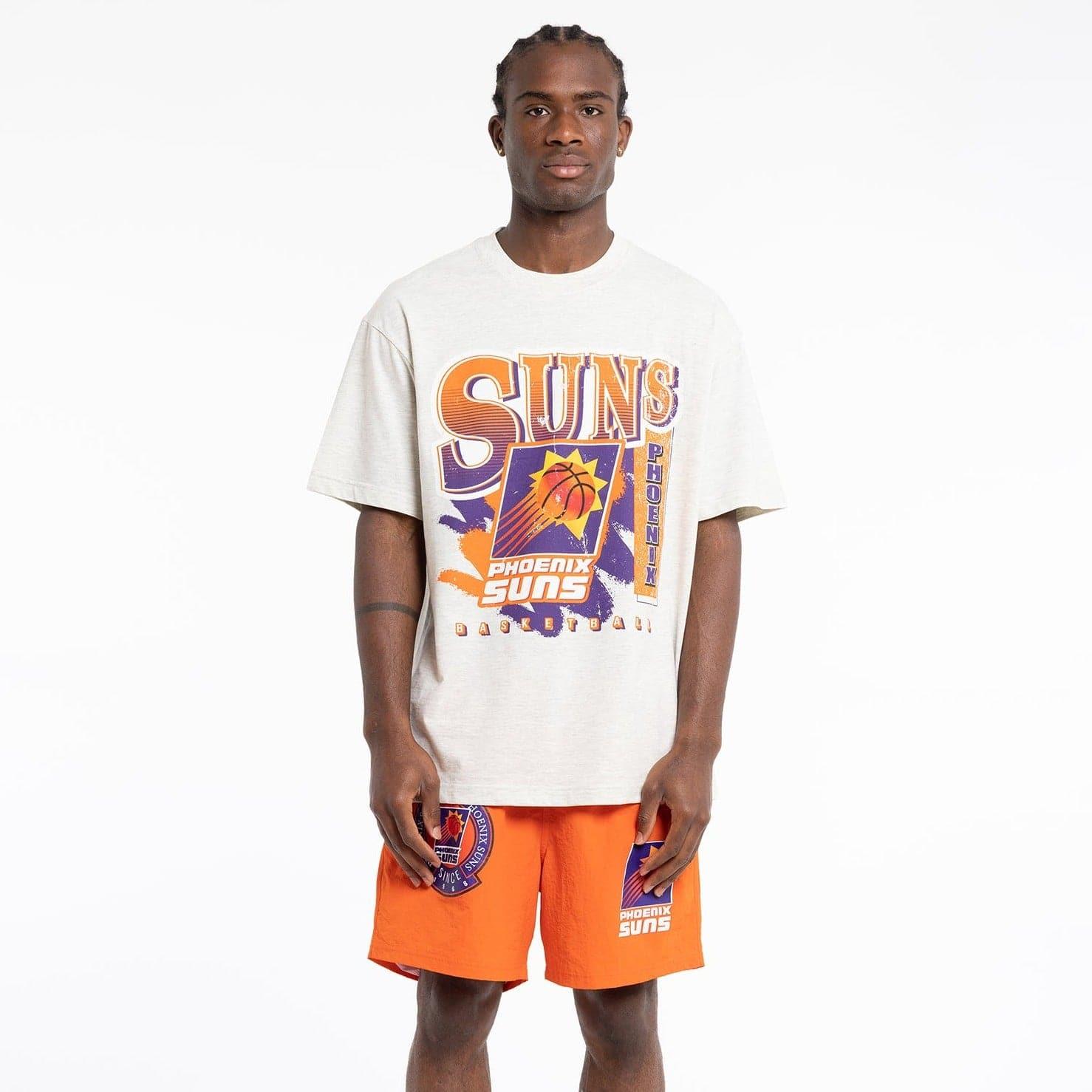 Mitchell And Ness T-Shirts Phoenix Suns Mitchell & Ness NBA Brush Off Vintage T-Shirt - White Marle