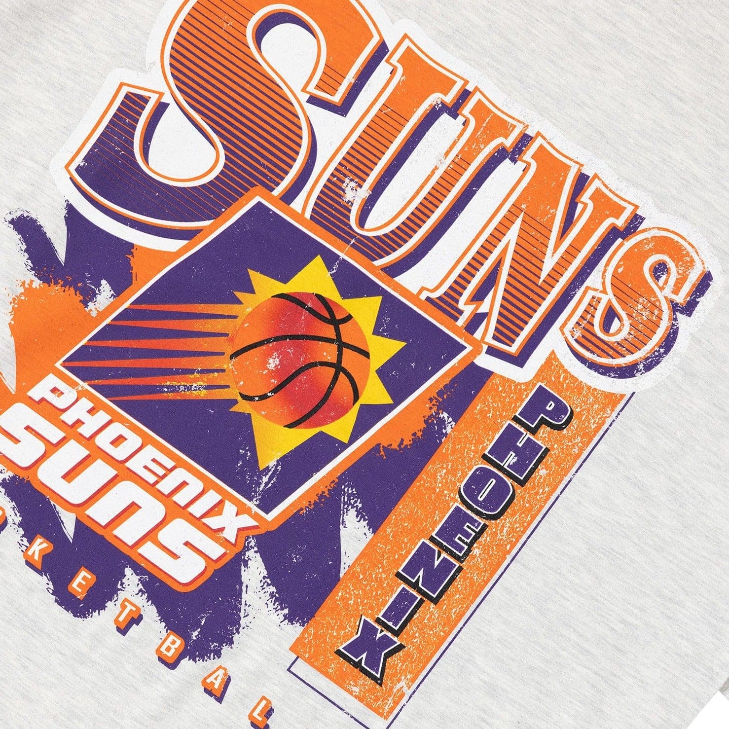 Mitchell And Ness T-Shirts Phoenix Suns Mitchell & Ness NBA Brush Off Vintage T-Shirt - White Marle