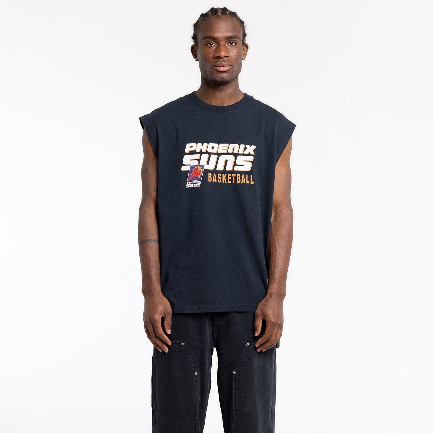 Mitchell And Ness T-Shirts Phoenix Suns Mitchell & Ness NBA Warm Up Oversized Vintage Muscle T-Shirt - Faded Black
